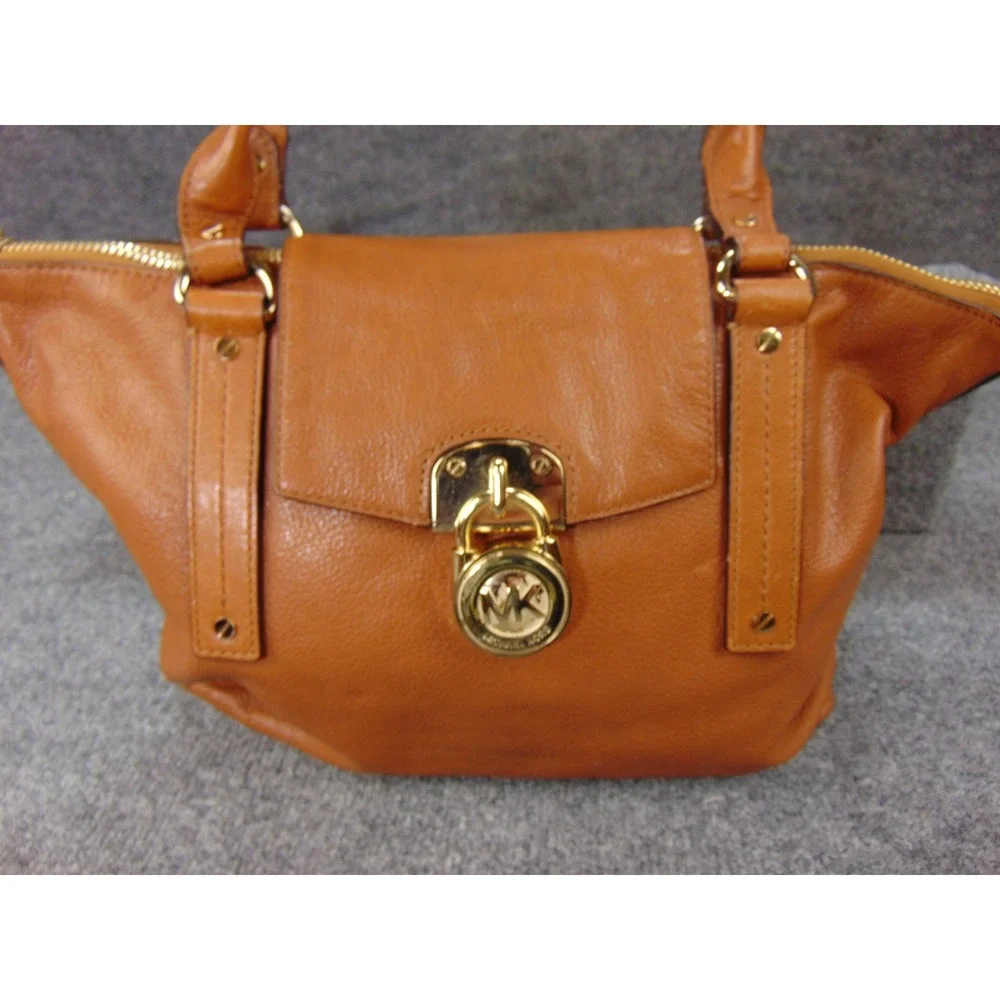 Michael Kors Hamilton Satchel Tan‎ Leather Gold Padlock Luxury Boho Chic Bag